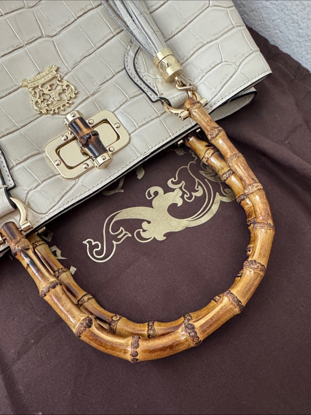 Pratesi Sarteano Croc Embossed Leather Bag - Picture 10 of 16